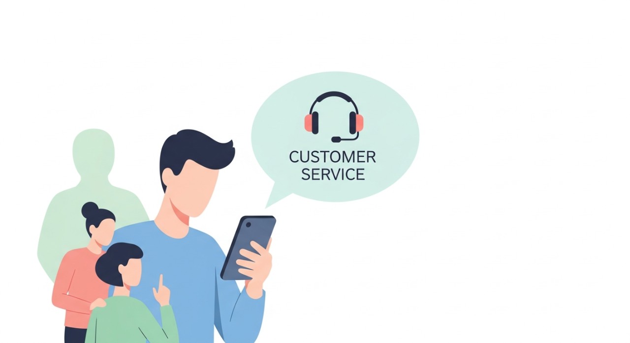 Seseorang sedang berbual melalui telefon untuk menghubungi khidmat pelanggan.