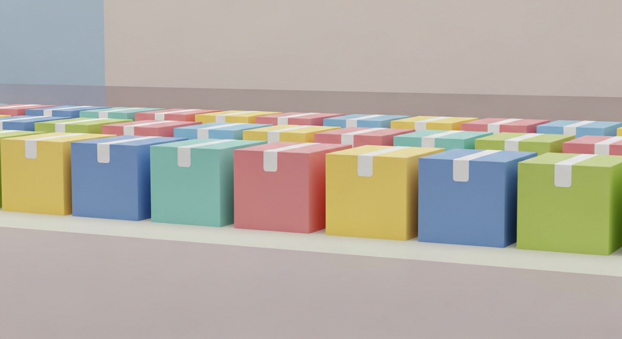 Bungkusan-bungkusan yang siap untuk dihantar, disusun rapi di pusat pengedaran kurier.